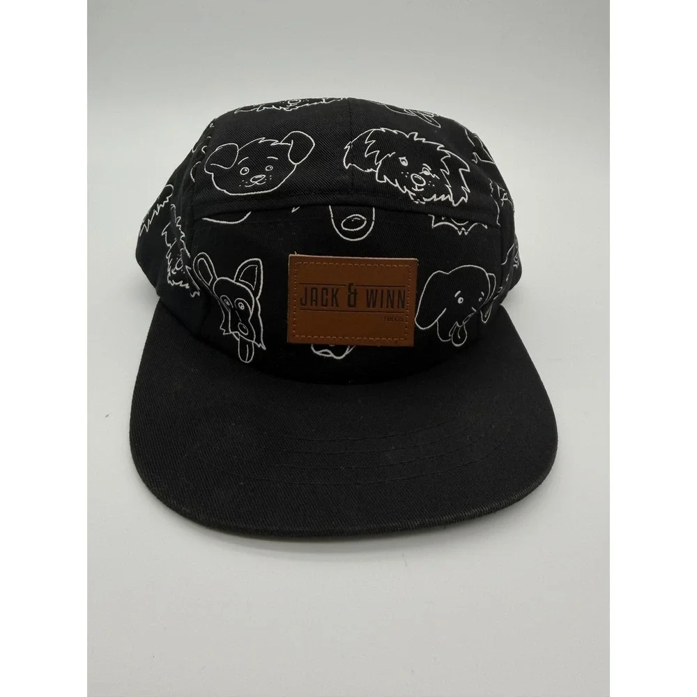 Jack & Winn Kids Dog Print 5 Panel Hat Black White Snapback Cap 2T/3T Medium